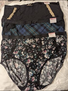Cacique Black Floral & Plaid High-Rise Briefs - Set of 3